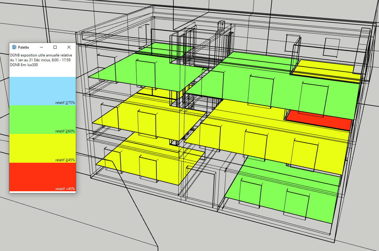 DL-Light extension daylight autonomy DA autonomie lumineuse SketchUp result imported - automatic palette
