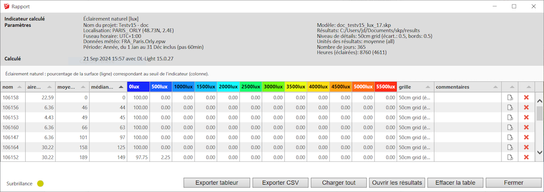 DL-Light extension Lux Report dialog windows