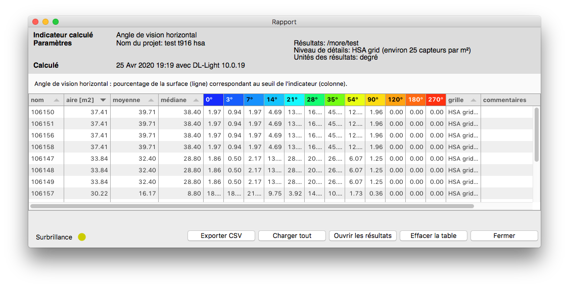 DL-Light extension Horizontal Sight Angle Report dialog